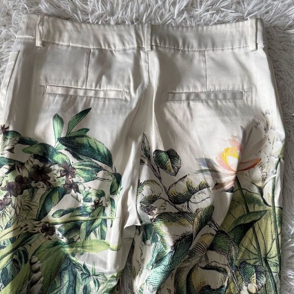 H&M Conscious Collection White Satin Pants with Tropical Print Size 6 - Picture 2 of 7